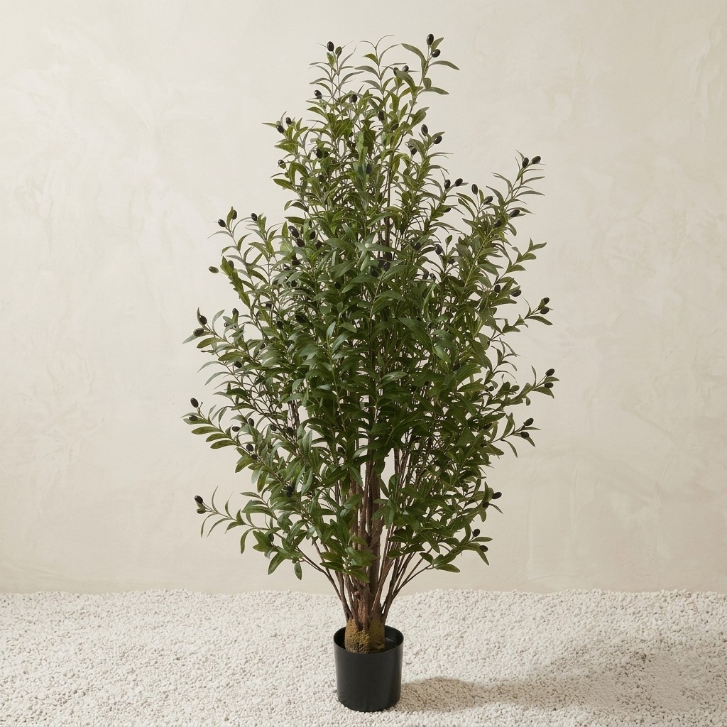 Lifelike Artificial Mediterranean Olive Tree in Black Pot (5.5 Ft)