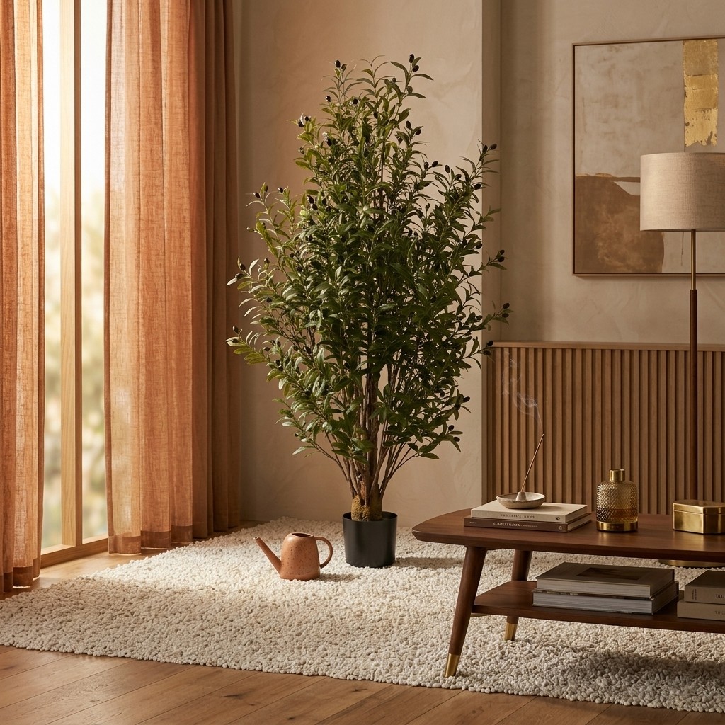 Lifelike Artificial Mediterranean Olive Tree in Black Pot (5.5 Ft)