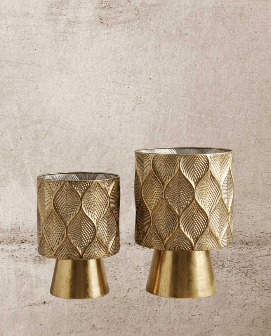 Luxury Antique Gold Pedestal Planter Vases (Set of 2)