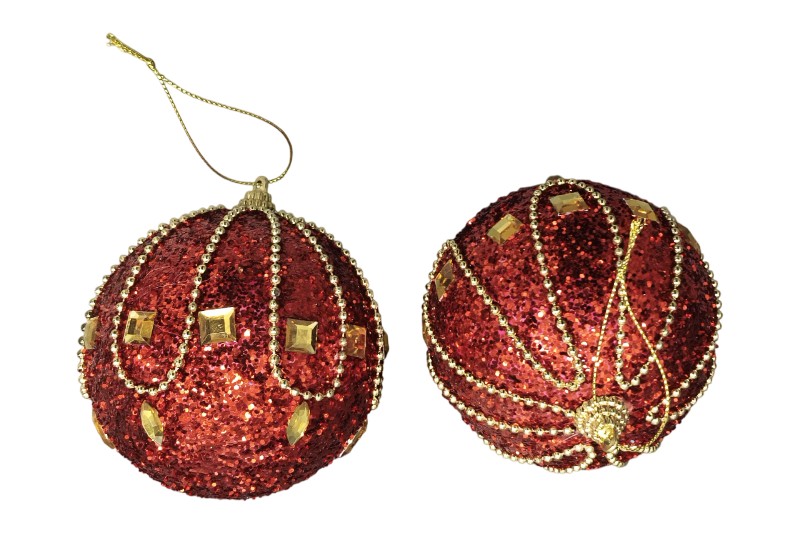 Maroon Glitter Ball Hanging Ornaments (10 CM)
