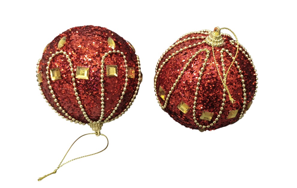 Maroon Glitter Ball Hanging Ornaments (10 CM)