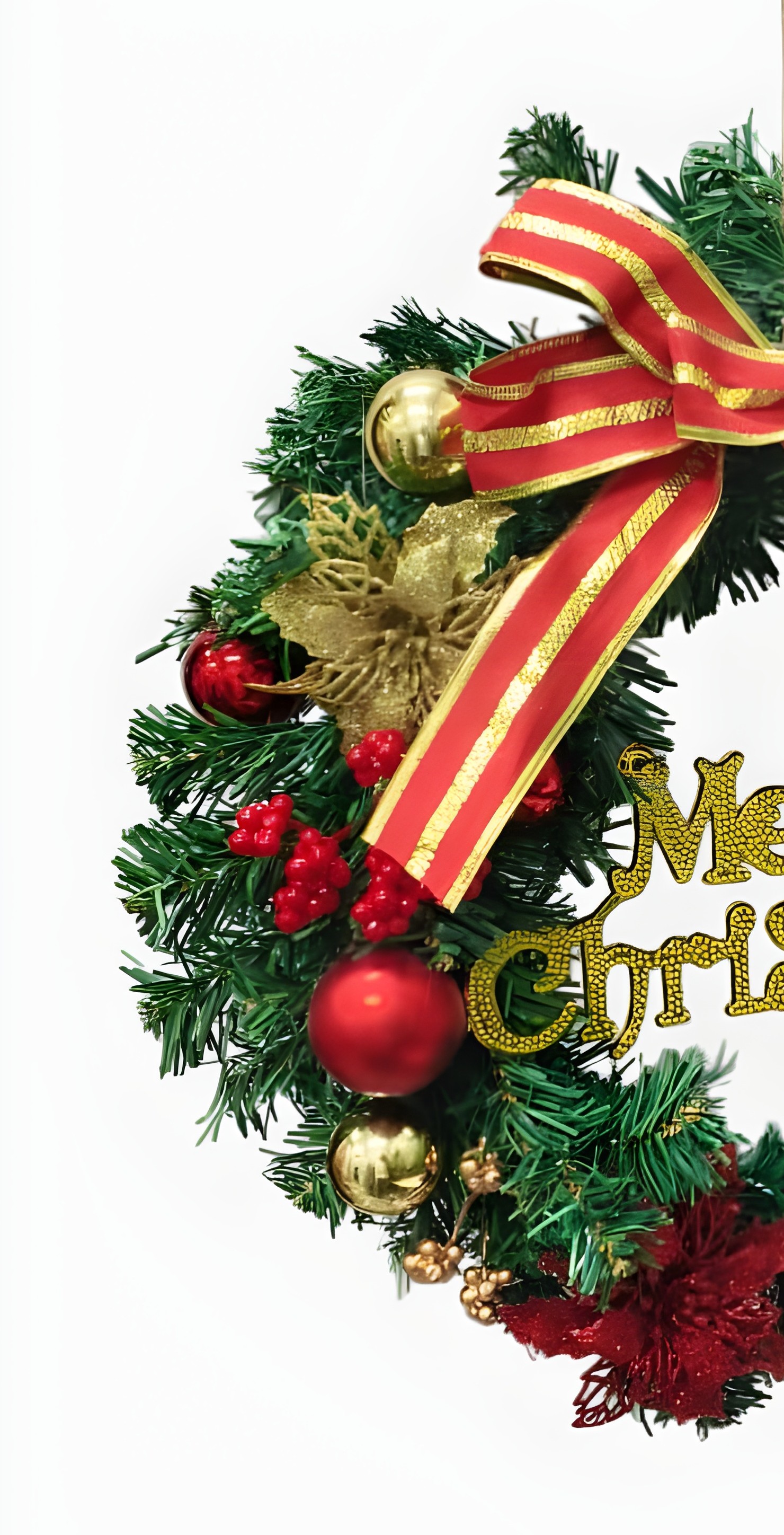 Merry Christmas Wreath with Ribbon (1 Pc)