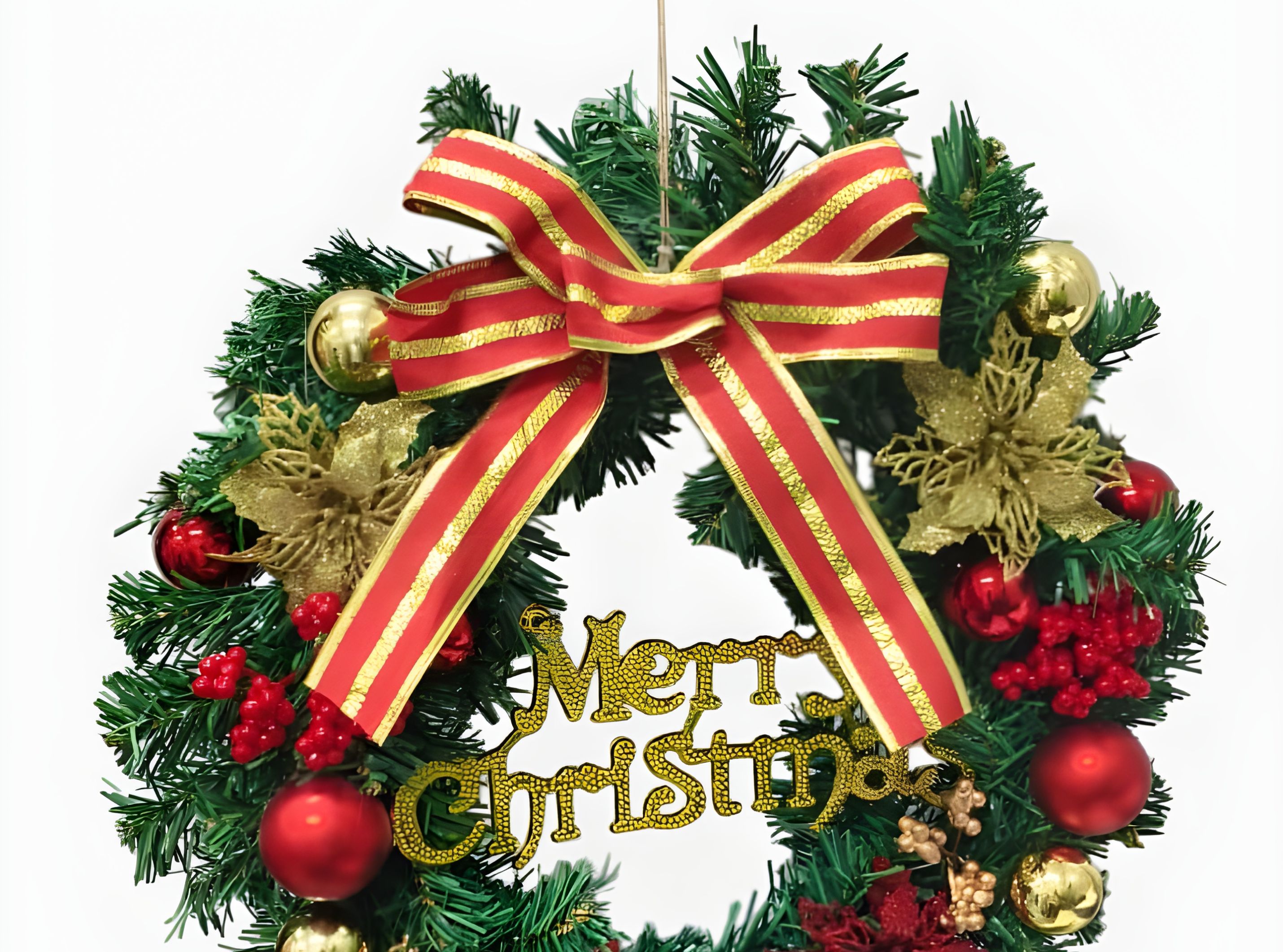 Merry Christmas Wreath with Ribbon (1 Pc)