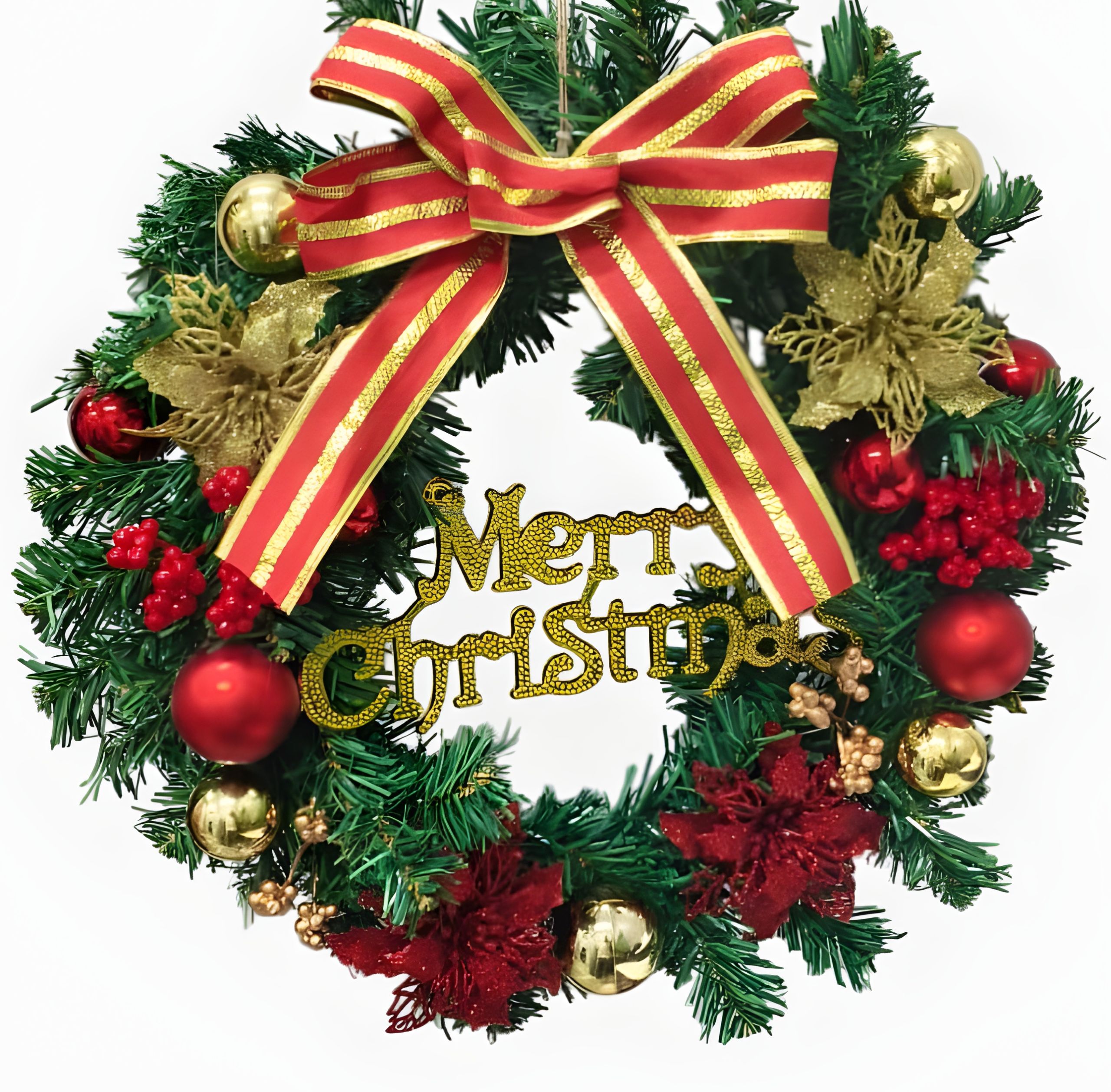 Merry Christmas Wreath with Ribbon (1 Pc)