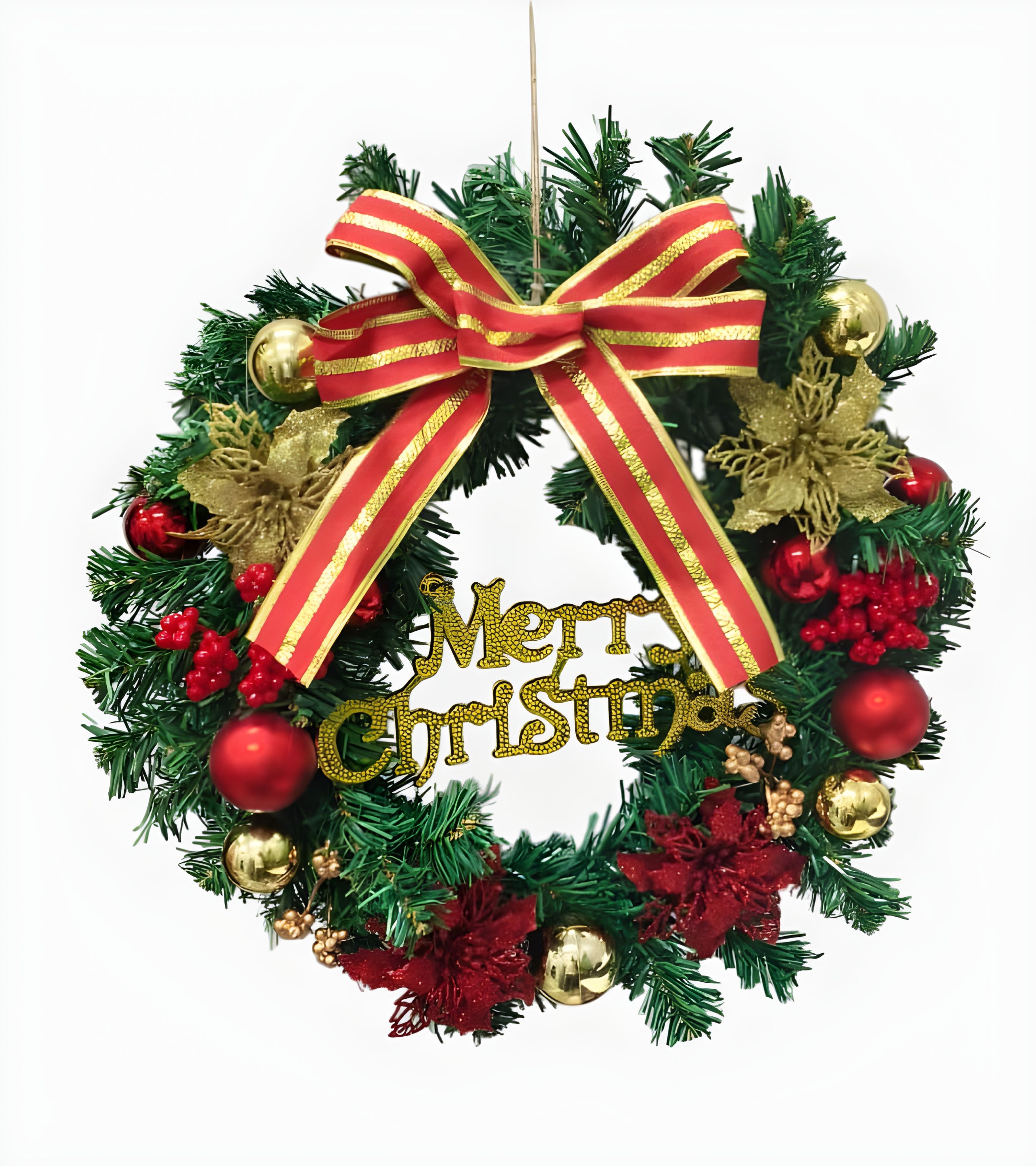 Merry Christmas Wreath with Ribbon (1 Pc)