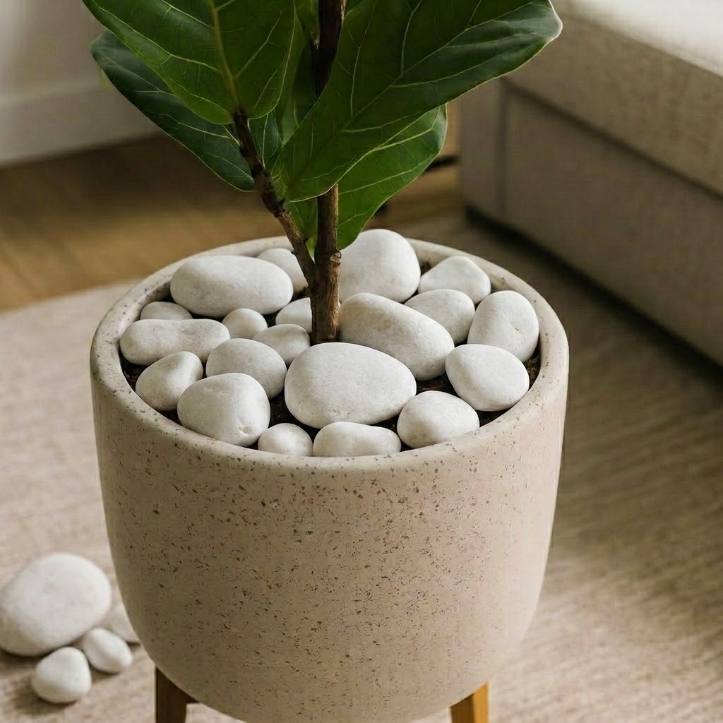 Natural White Rounded River Stones for Planters & Decor (10 kg)