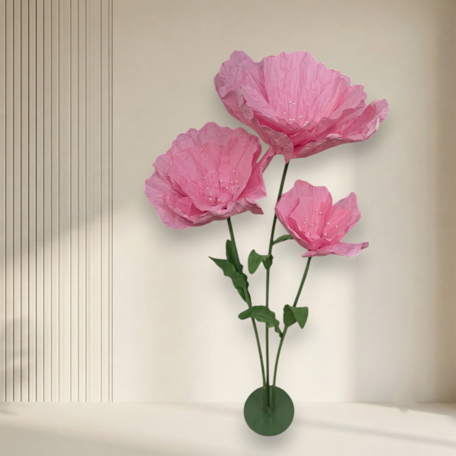 Pink Crepe Paper Flower Trio Artificial Floral Display