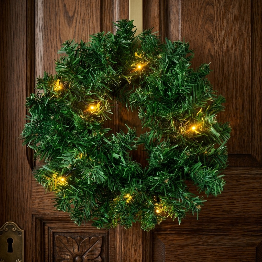 Pre-Lit Artificial Christmas Wreath with Warm LED Lights (35 CM)
