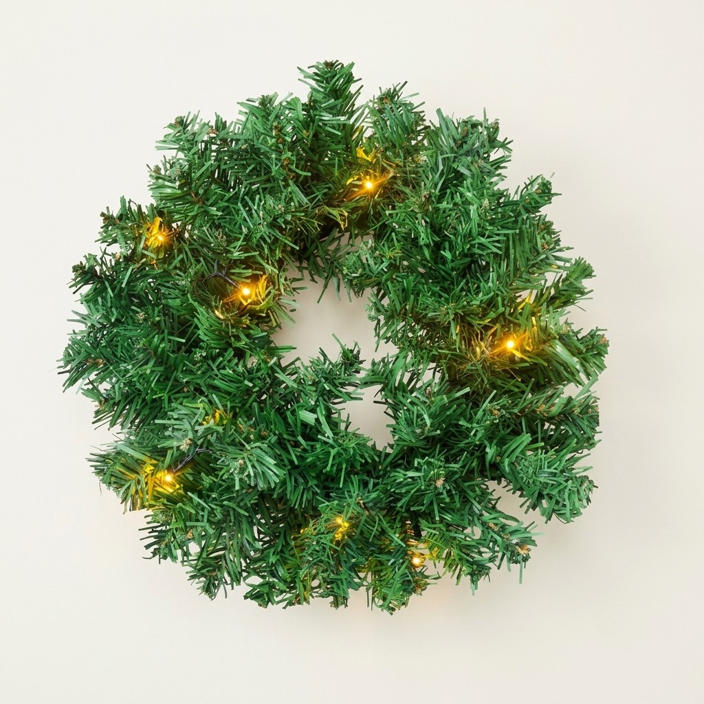 Pre-Lit Artificial Christmas Wreath with Warm LED Lights (35 CM)