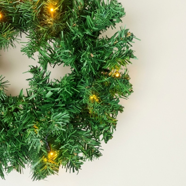 Pre-Lit Artificial Christmas Wreath with Warm LED Lights (35 CM)