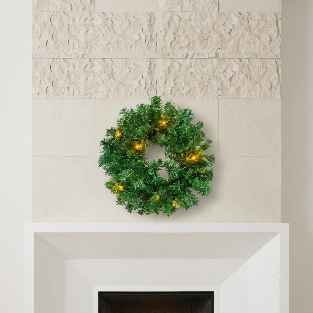 Pre-Lit Artificial Christmas Wreath with Warm LED Lights (35 CM)