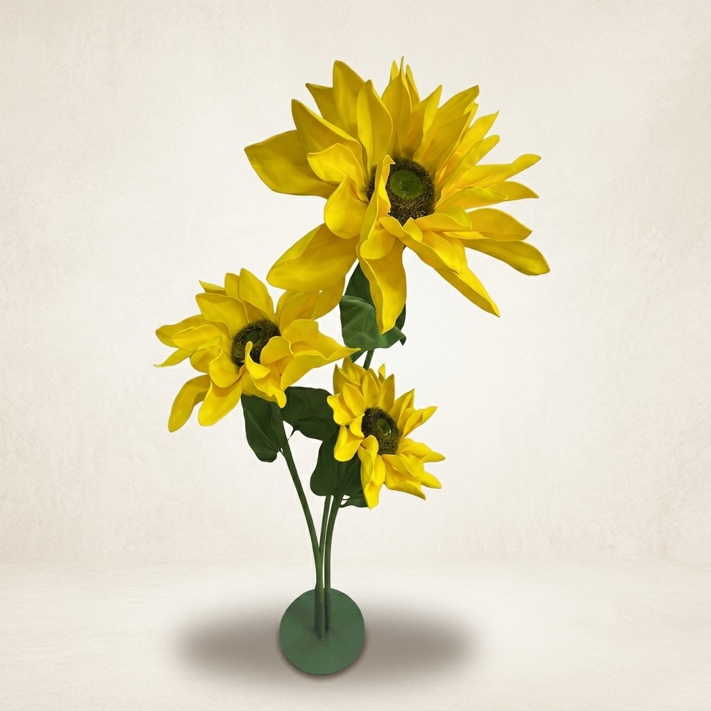 Premium 3-Head Artificial Sunflower Arrangement with Stand Base