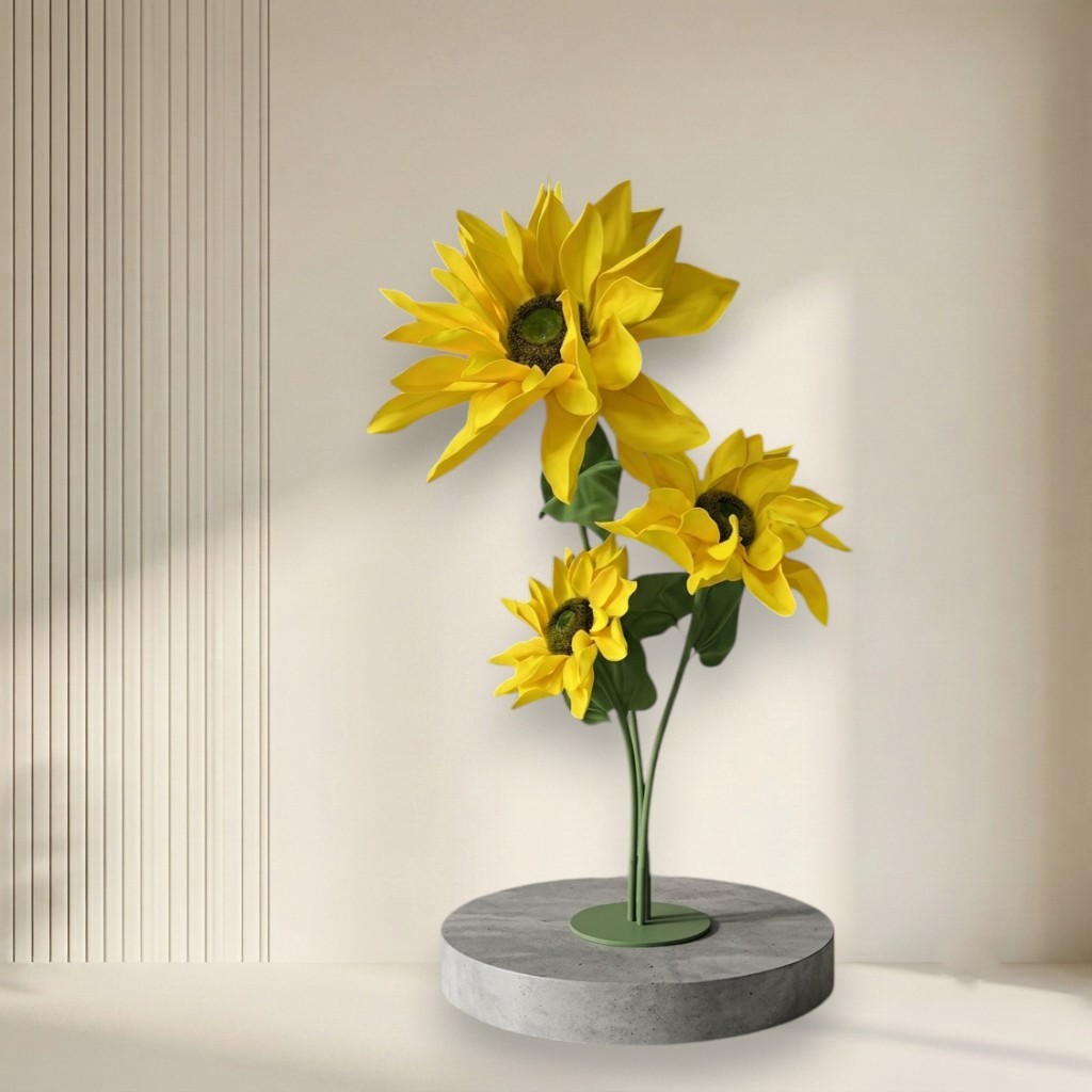 Premium 3-Head Artificial Sunflower Arrangement with Stand Base